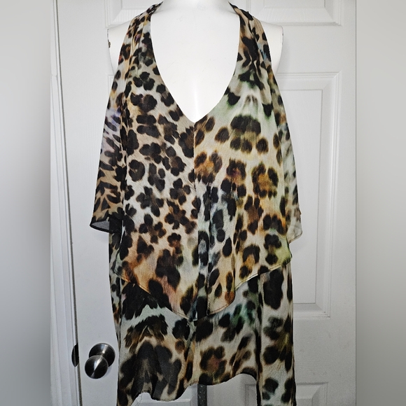 Boston Proper Women's Sleeveless Animal Print Sheer Top Size 10 - Picture 1 of 6